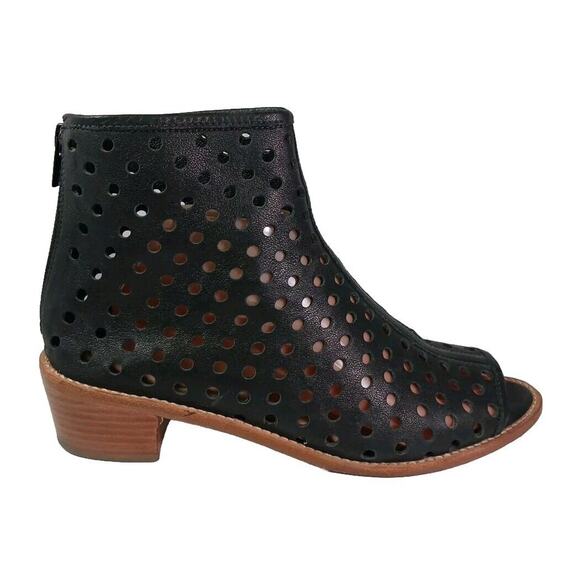 Loeffler Randall Ione Booties Perforated Open Toe Women's Size 10 Black Leather - Picture 2 of 10